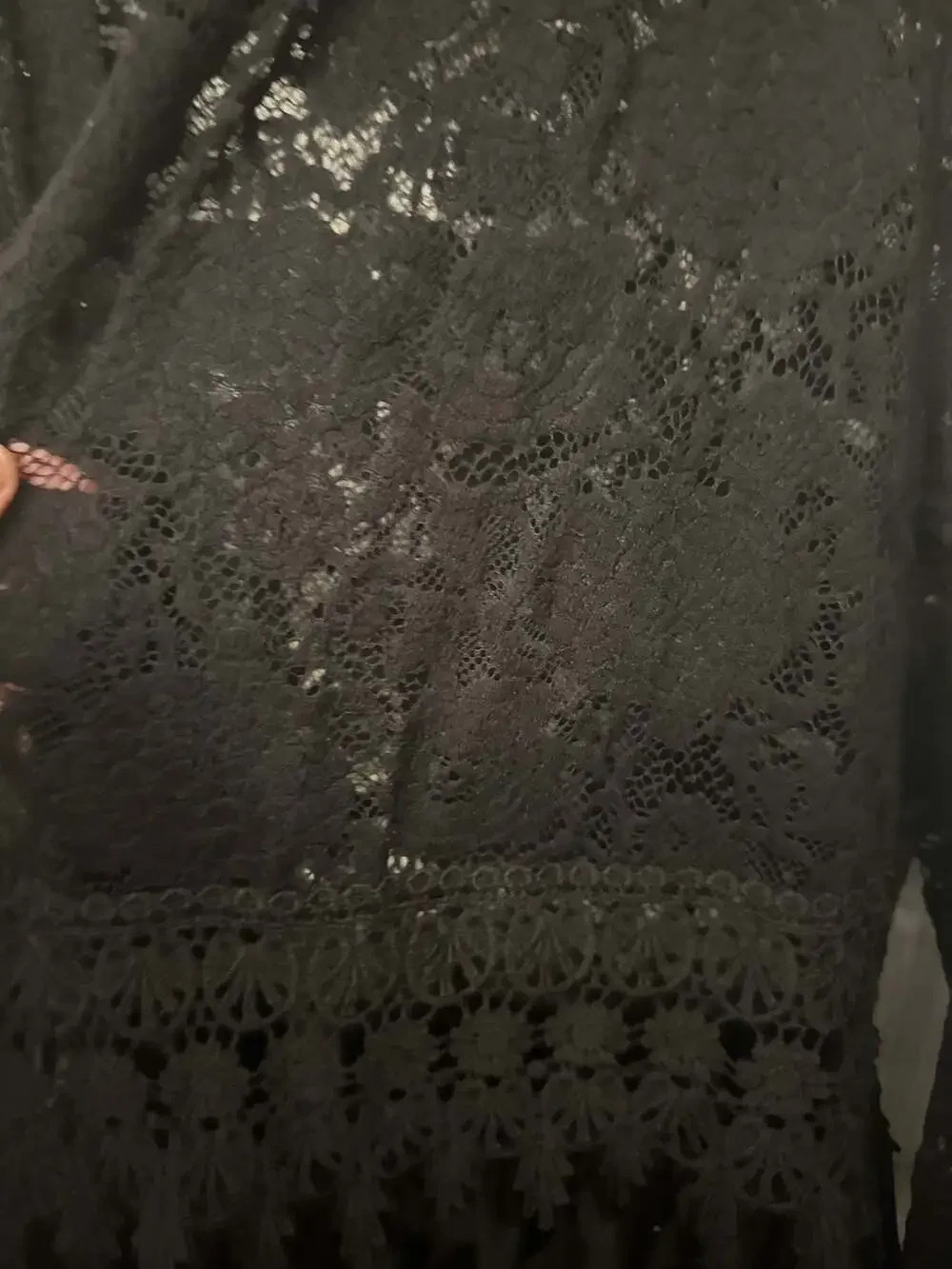 Vocal Black Lace and Flocked Velvet Rose Duster Cardigan Jacket - Picture 6 of 9